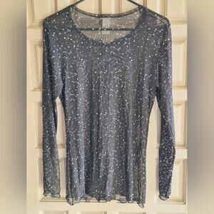 Perfectly Imperfect Sheer Pullover SzXL Blk Long Sleeves Ruffle Hem/Cuffs Layers